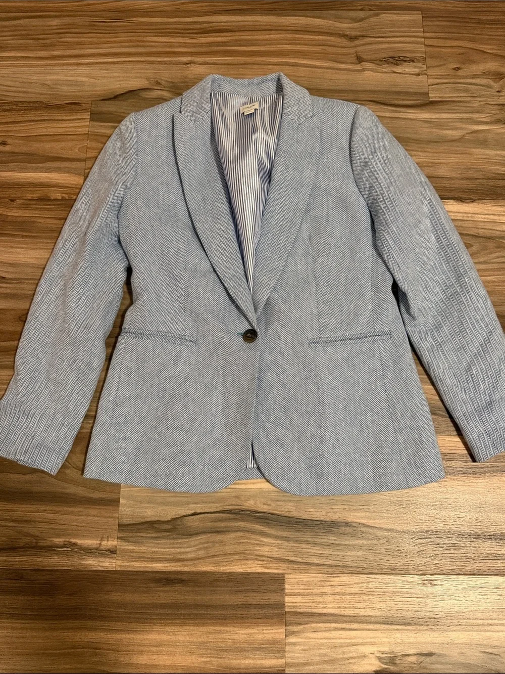 J.Crew Re-Imagined Blue Herringbone Linen Cotton Blazer Jacket Women Sz. 6